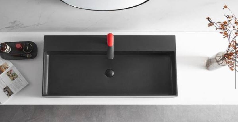 Bathroom Sink, Wall-Mount Install or On Countertop, 40 in. with Single Faucet Hole