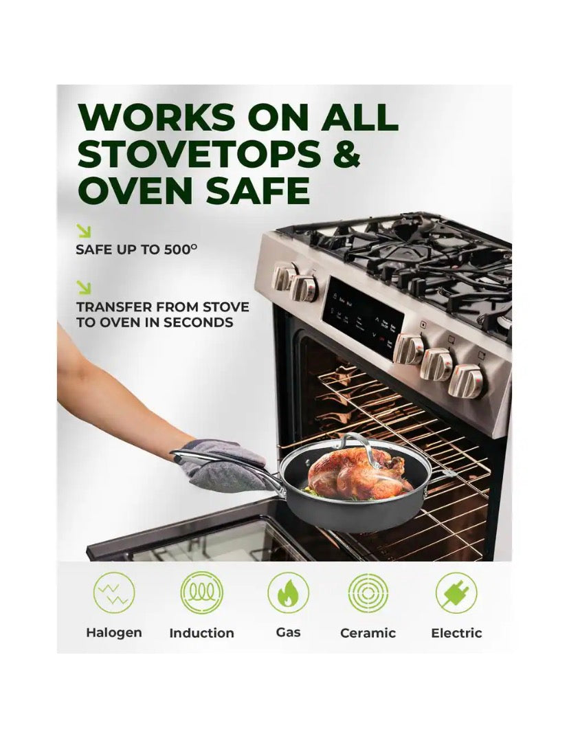 Armor Max 4 qt. Aluminum Hard Anodized Heavy Duty 4-Layer Ultra Release Nonstick Deep Saute Pan with Lid