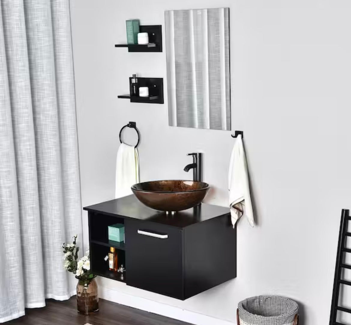 28 in. W x 19 in. D x 16 in. H Single Sink Black Bath Vanity with mirror and without Top Sink
