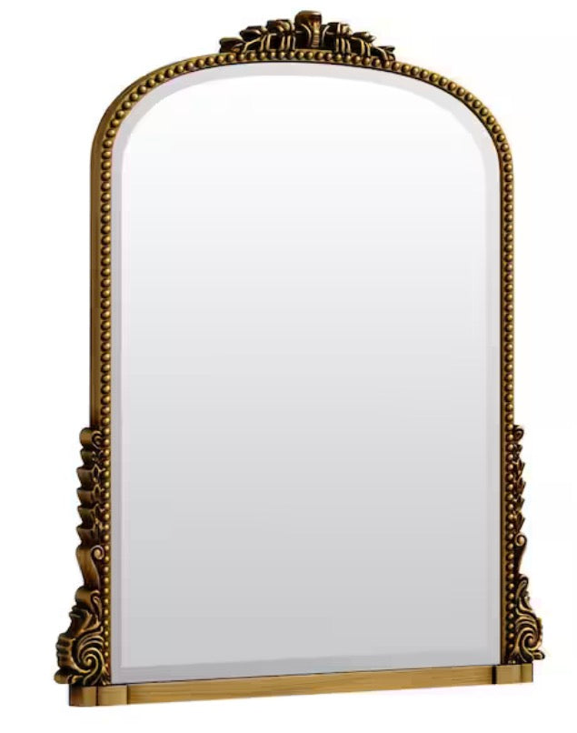 Antique Gold 24 in. W x 32 in. H Arched Modern Polyurethane Framed with Decoration Antique Vanity Mirror Wall Mirror