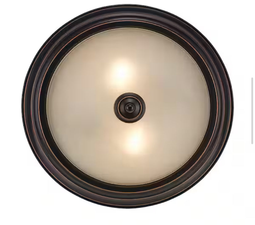 12.75 in 2-Light Oil Rubbed Bronze Flush Mount Ceiling Light Fixture with Tea Stained Glass Shade