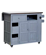 Gray Stainless Steel Top Kitchen Cart with Side Spice Rack, Drawers, Storage Cabinet