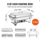 8 qt. Stainless Steel Chafer Chafing Dish Buffet Set with 2-Full and 4-Half Size Pans Rectangle Catering Warmer Server