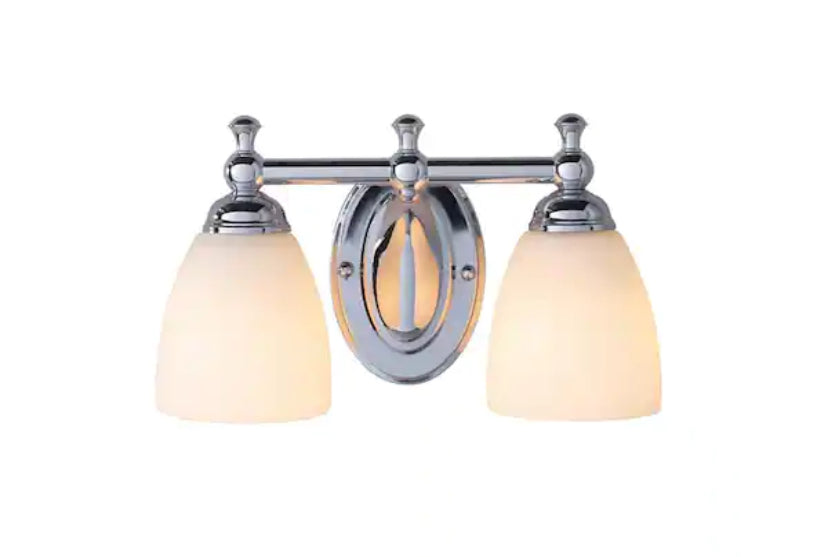 Solomone 13.4 in. 2-Light Polished Chrome Bathroom Vanity Light Fixture with Opal Glass Shades