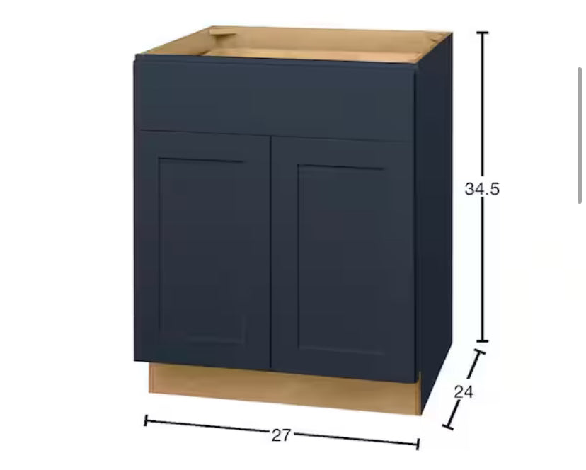 Avondale 27 in. W x 24 in. D x 34.5 in. H Ready to Assemble Plywood Shaker Base Kitchen Cabinet in Ink Blue