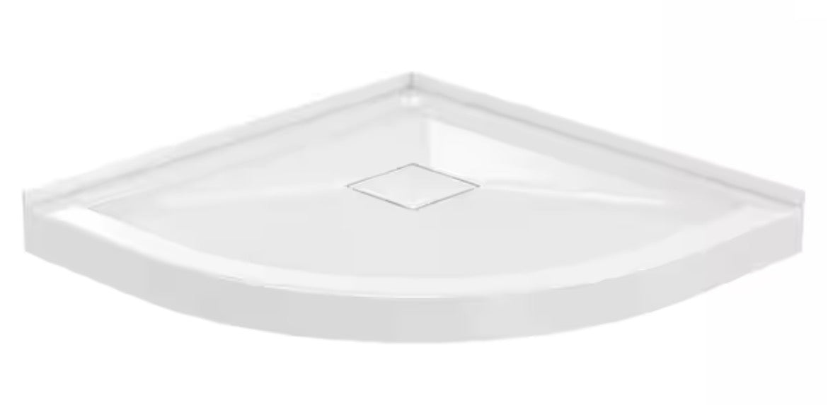38 in. x 38 in. Round Corner PP Shower Pan Base in Glossy White with Center Drain, Drain Included