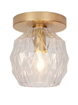 5 in. 1-Light Soft Gold Transitional Flush Mount with Faceted Clear Glass Shade and No Bulbs Included