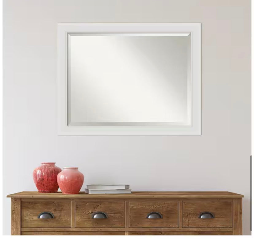 Flair Soft White Narrow 32 in. H x 26 in. W Framed Wall Mirror