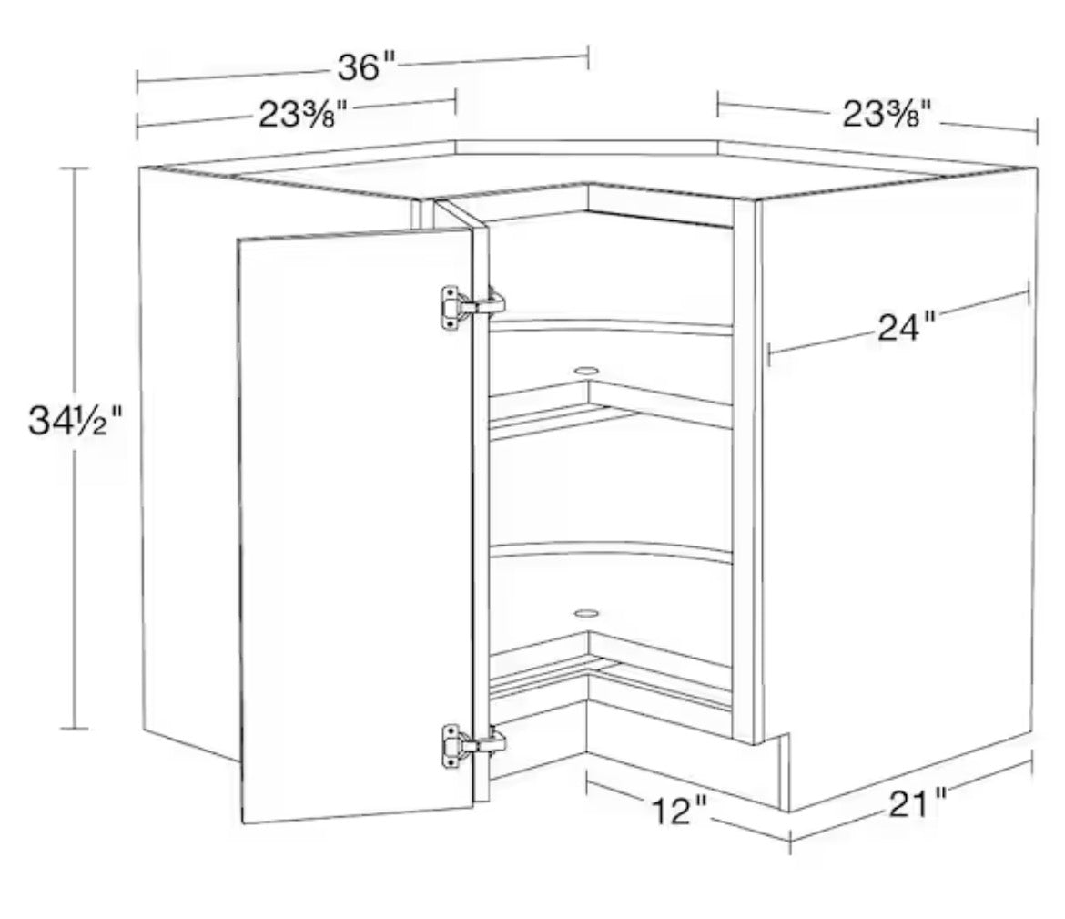 36 in. W x 34.5 in. H Ready to Assemble Plywood Shaker Lazy Susan Corner Cabinet in Dove Gray