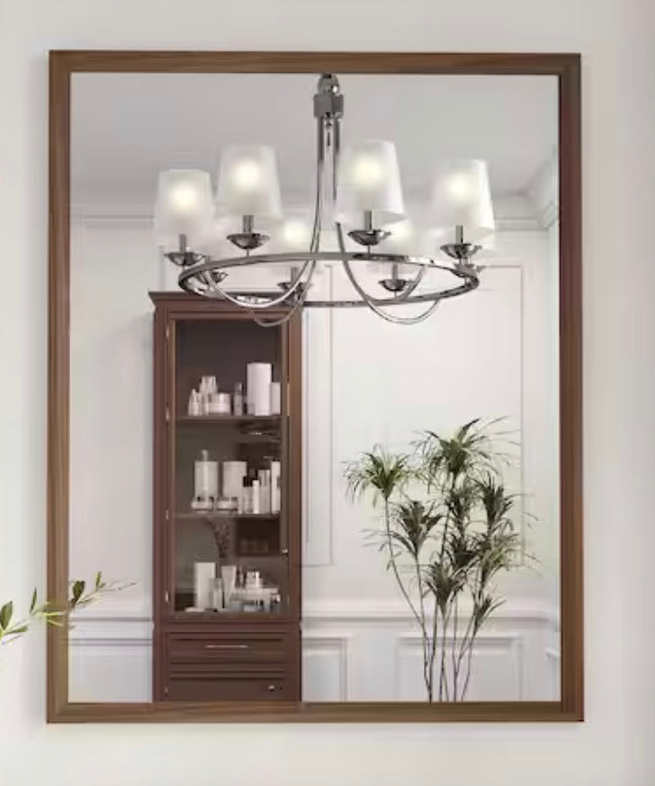 Walnut 24 in. W x 36 in. H Rectangle Farmhouse Wall Mounted Framed Mirror, Anti-Rust Bathroom Vanity Mirrors