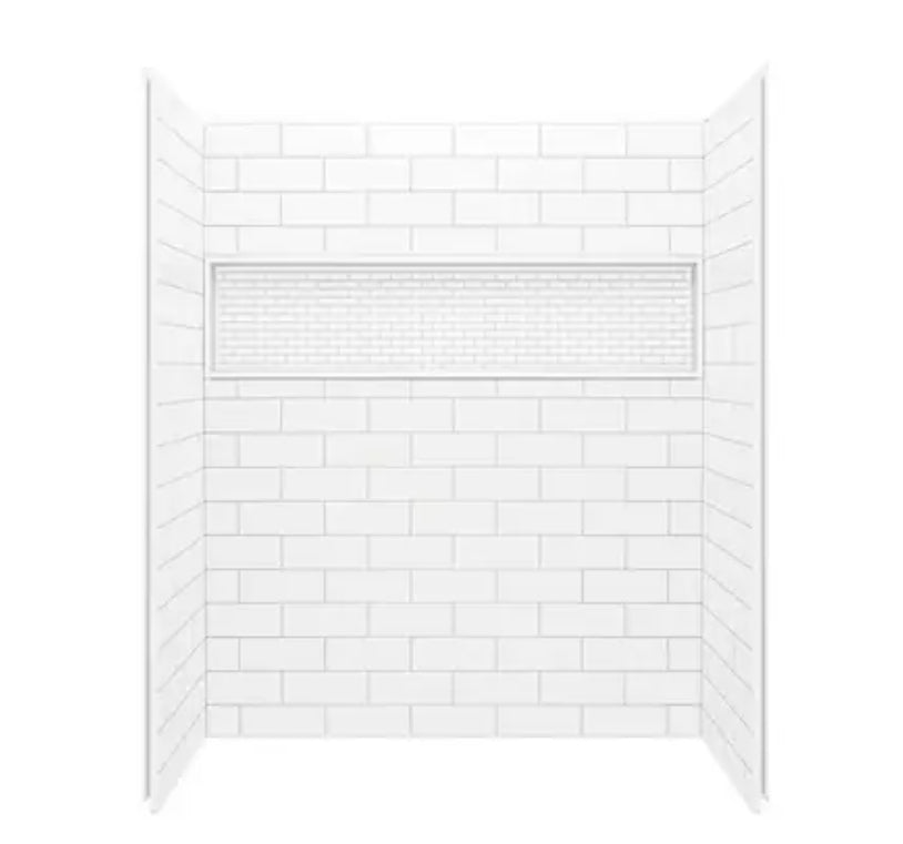 NexTile 30 in. D x 60 in. W x 74 in. H Composite Direct-to-Stud Four-Piece Alcove Subway Tile Shower Wall Kit in White