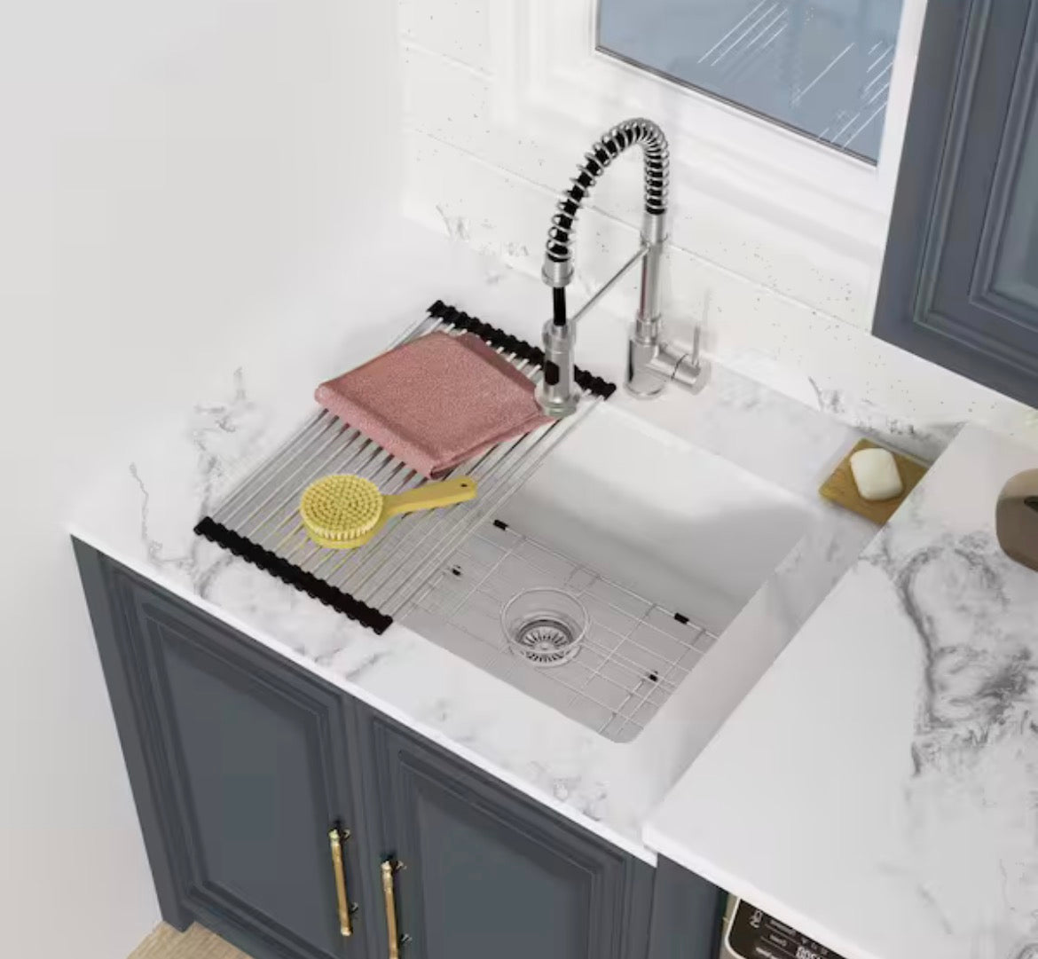 24 in. W x 18 in. D x 12 in. H White Single Bowl Quartz Composite Undermount Laundry/Utility Sink