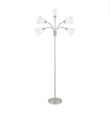 67 in. 5-Light Brushed Nickel Gooseneck Floor Lamp with White Acrylic Shades