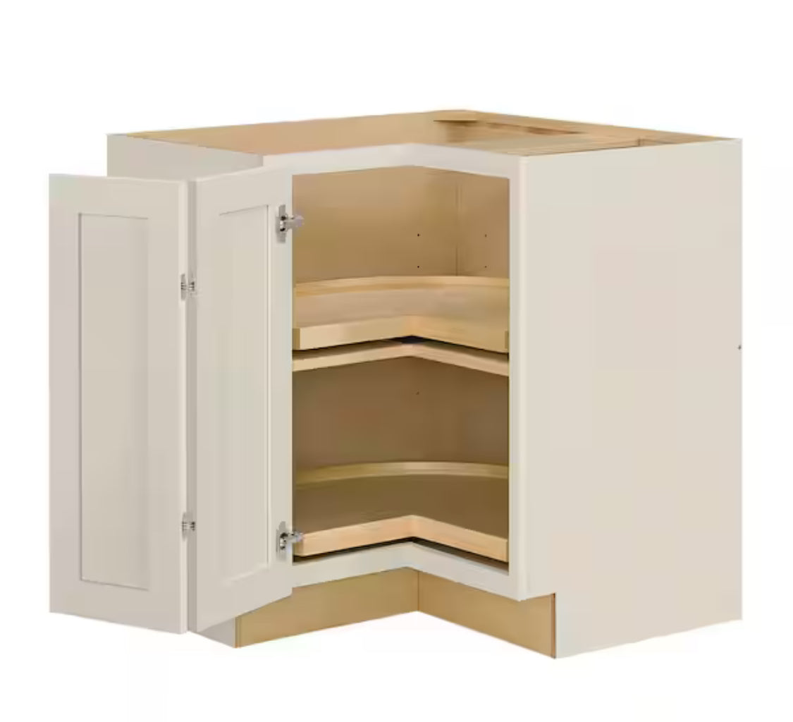 Avondale 32 in. W x 32 in. D x 34.5 in. H Ready to Assemble Plywood Shaker Lazy Susan Corner Cabinet in Antique White