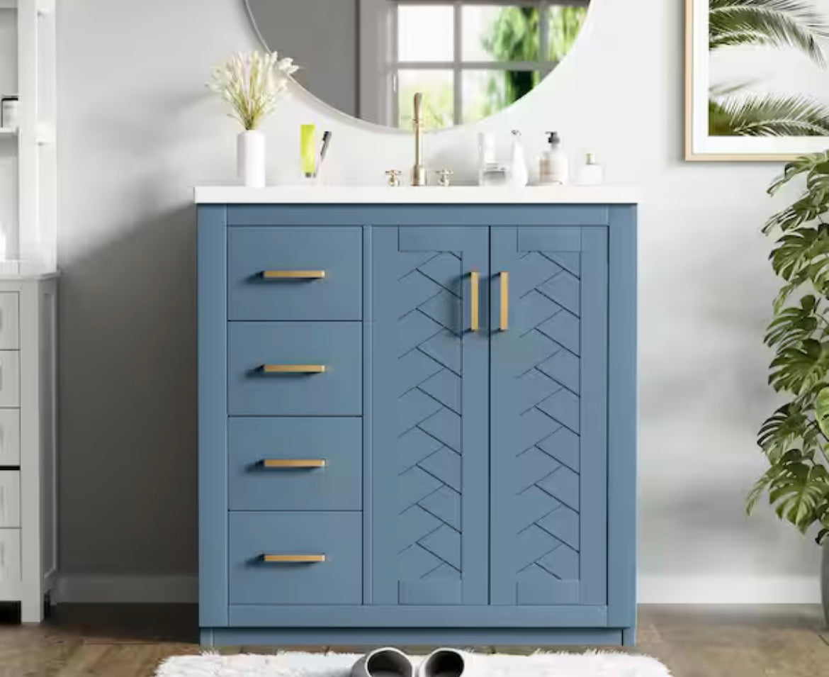 30 in. W x 18.3 in. D x 34 in. H Single Sink Freestanding Indigo Modern Beauty Bath Vanity with Ceramic Top