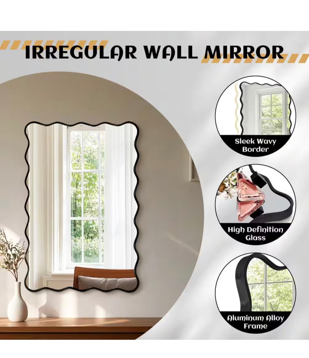 24 in. W x 36 in. H Rectangle Black Aluminum Alloy Framed Wall Mirror Decorative Wall Mirror