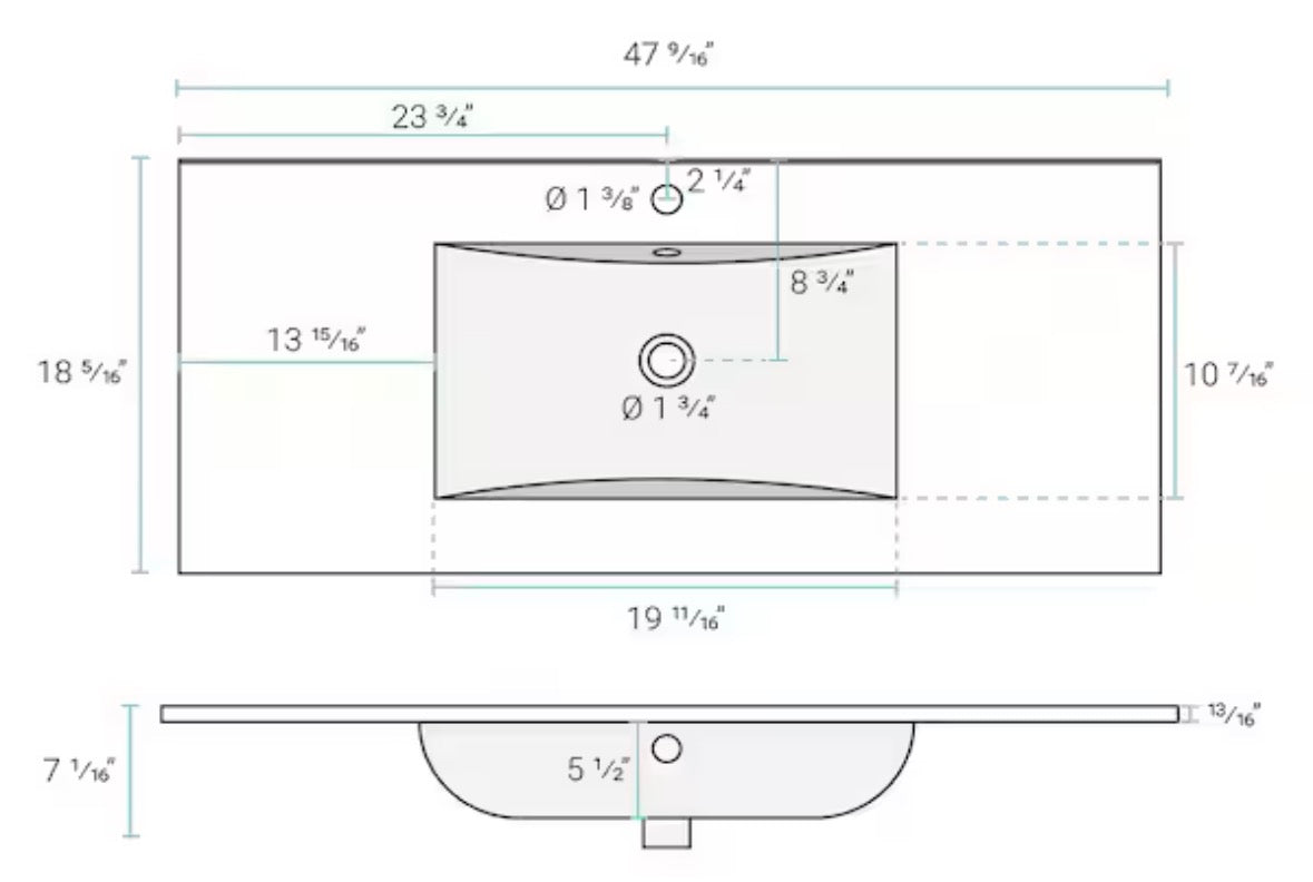 47.56 in. W x 18.31 in. D Ceramic Vanity Top in Glossy White