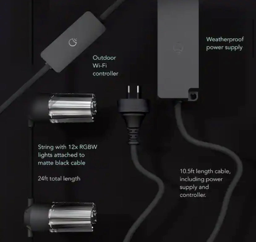 12-Light 24 ft. Outdoor Plug-In RGB Integrated LED Smart Wi-Fi String Light, Works with Alexa/Hey Google/HomeKit/Siri