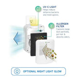 Allergen Filter Pluggable Air Purifier 7 in. White for Home with UV-C, Nightlight, Allergens, Dust, Pollen, Pet Dander