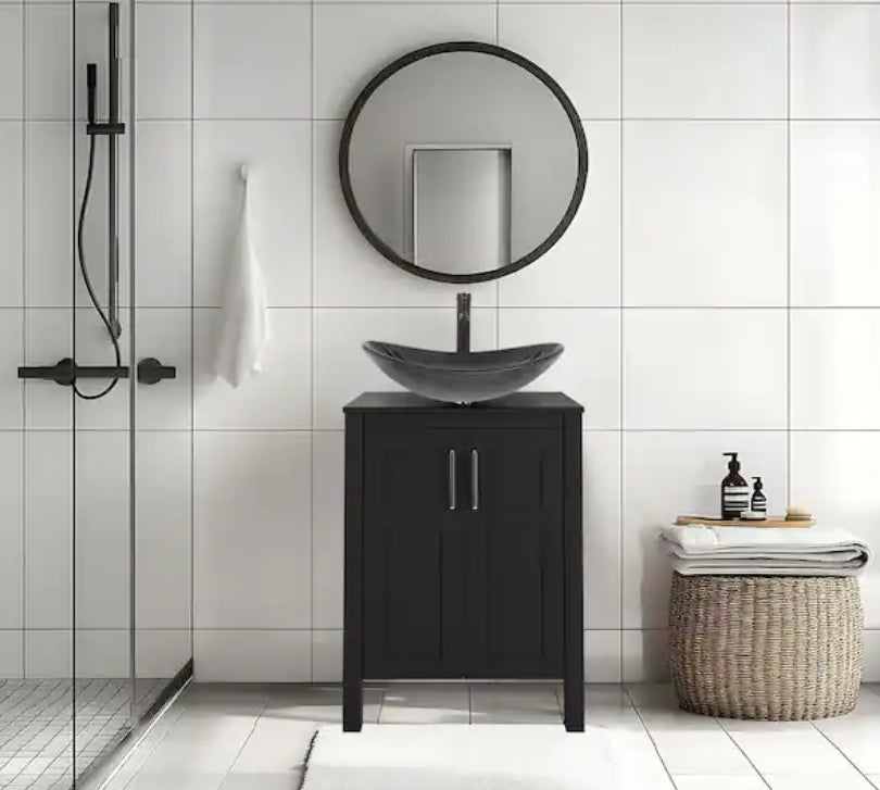 Glass Oval Vessel Sink in Black Grey