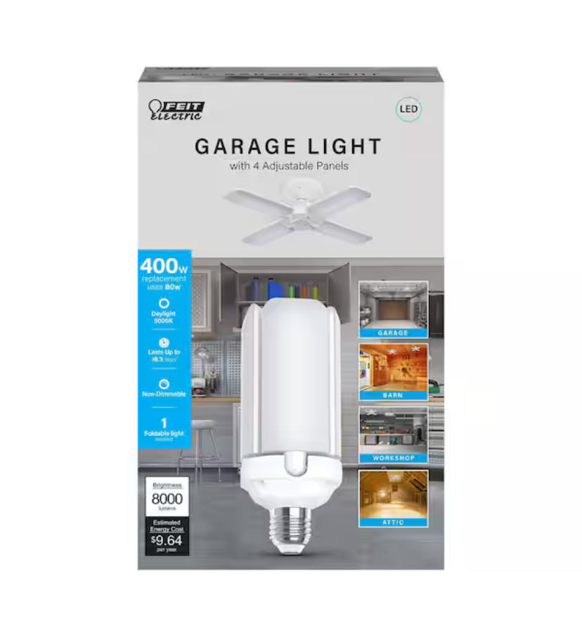 400-Watt Equivalent Indoor Garage 4-Panel Foldable LED Light Bulb, 5000K Daylight (1-Pack)