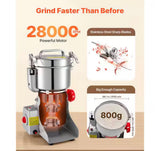 Electric Grain Mill Grinder 2100W High-Speed Stainless Steel Pulverizer 1.8 lb. Kitchen Tools for Spices Grains
