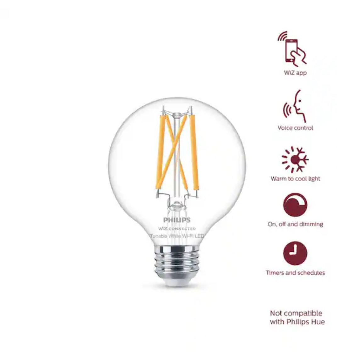 60-Watt Equivalent G25 Smart Wi-Fi LED Vintage Edison Tuneable White Light Bulb Powered by WiZ with Bluetooth (1-Pack)