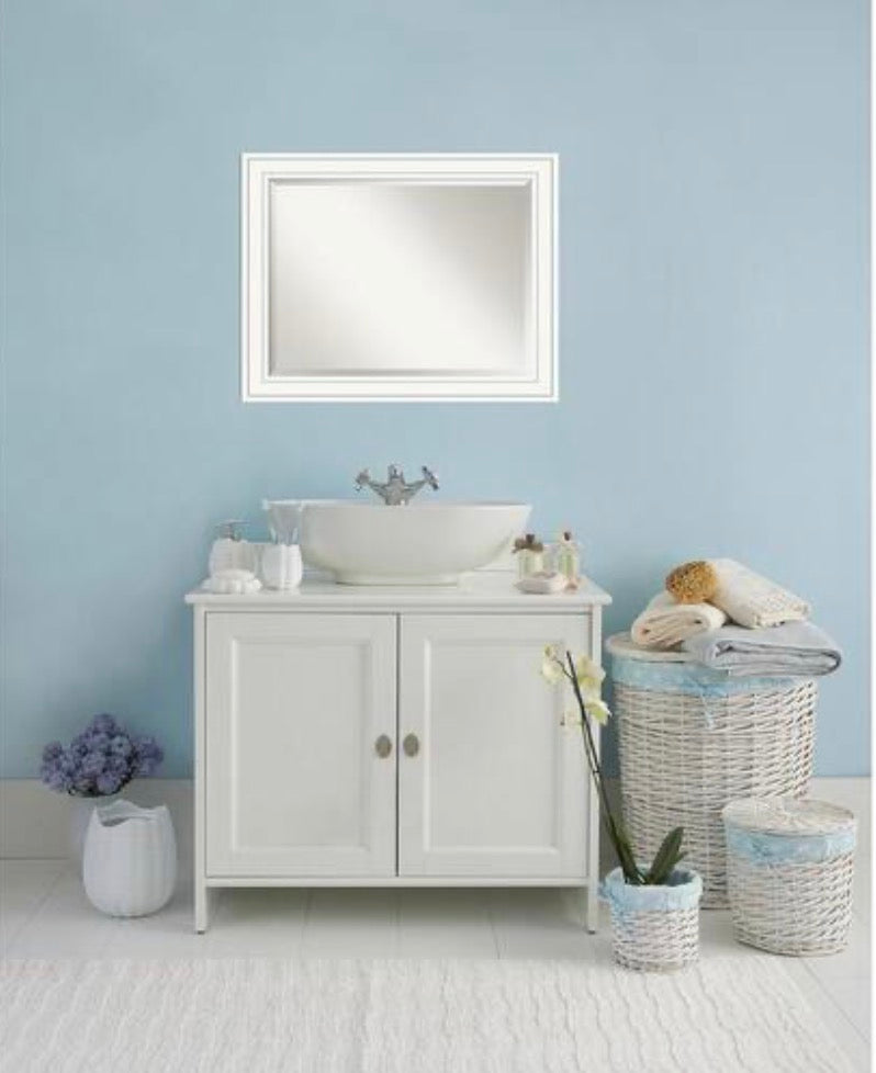 Craftsman White 33 in. x 27 in. Beveled Rectangle Wood Framed Bathroom Wall Mirror in White