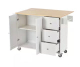 White Kitchen Island with Racks and Drawers