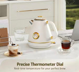 Pearl White Stainless Steel 57.5 fl. oz. Retro Electric Kettle with Thermometer 1200 W Cordless Off 3 of Cups