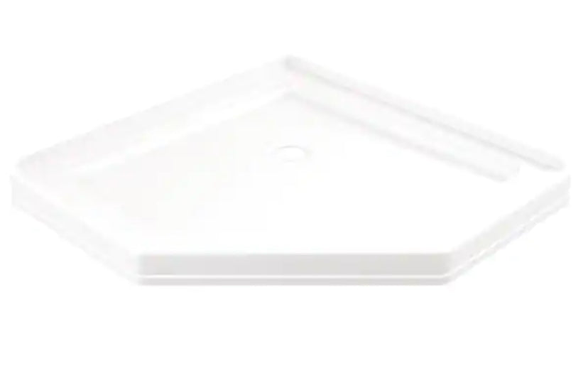 Foundations 38 in. L x 38 in. W Corner Shower Pan Base with Corner Drain in White