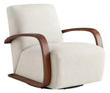 Ella Linen Fabric Swivel Accent Chair with U-shaped Walnut Solid Wood Arm Modern Armchair for Living Room or Bedroom