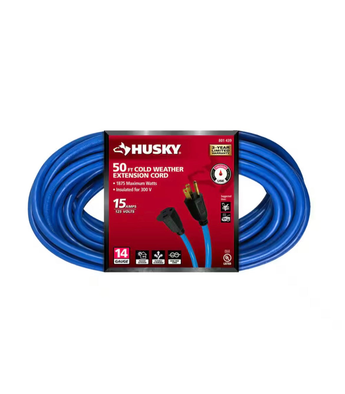 50 ft. 14/3 Medium Duty Cold Weather Indoor/Outdoor Extension Cord, Blue