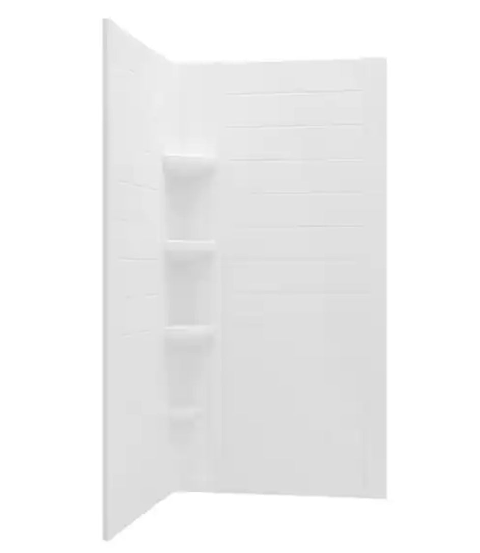 Ovation Curve 36 in. W x 72 in. H 2-Piece Glue Up Alcove Subway Tile Shower Walls in Arctic White