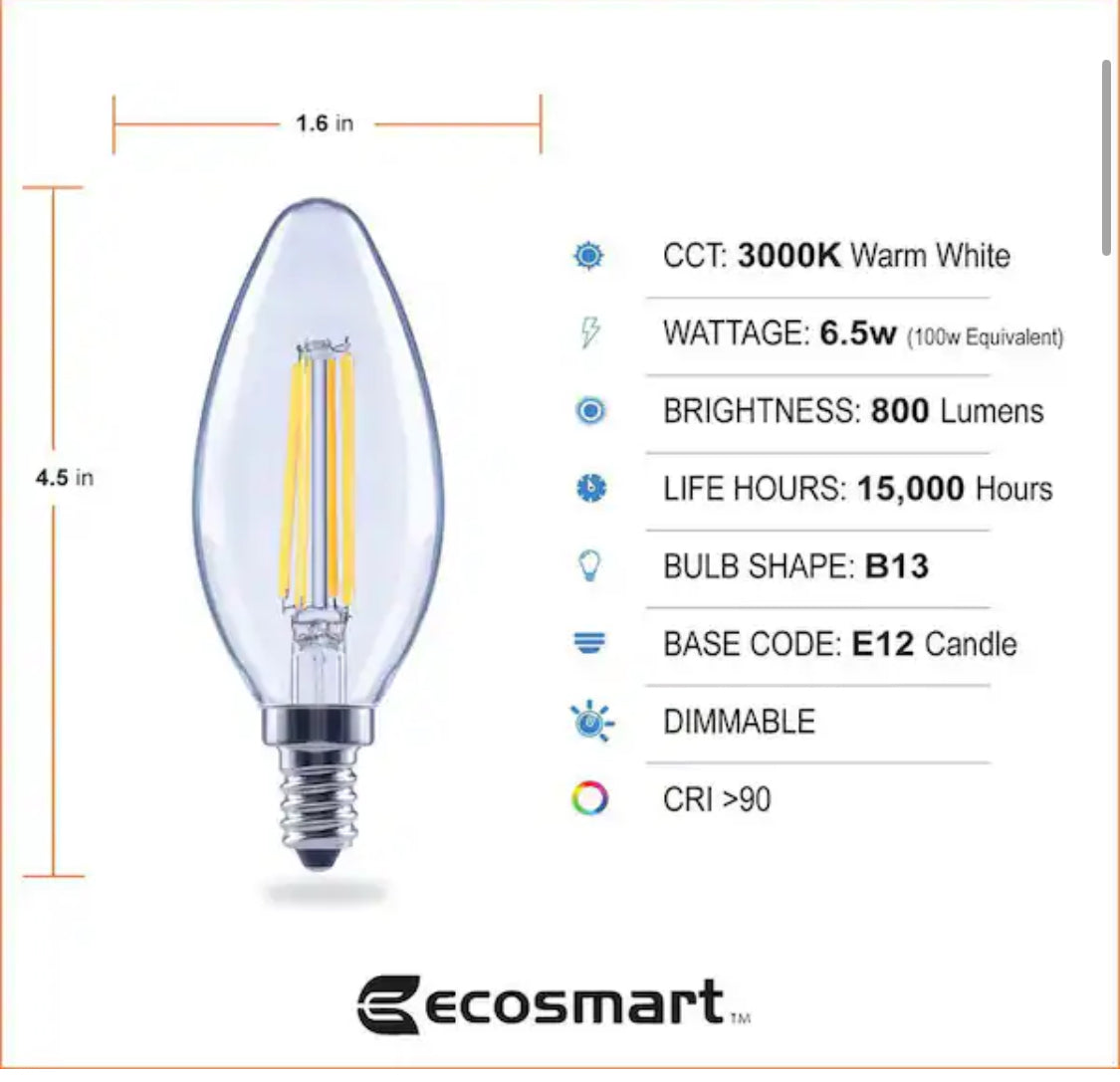 100-Watt Equivalent B11 Dimmable Blunt Tip E12 Candelabra Base Vintage Edison LED Light Bulb 3000K Bright White (3-Pack)