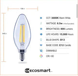 100-Watt Equivalent B11 Dimmable Blunt Tip E12 Candelabra Base Vintage Edison LED Light Bulb 3000K Bright White (3-Pack)