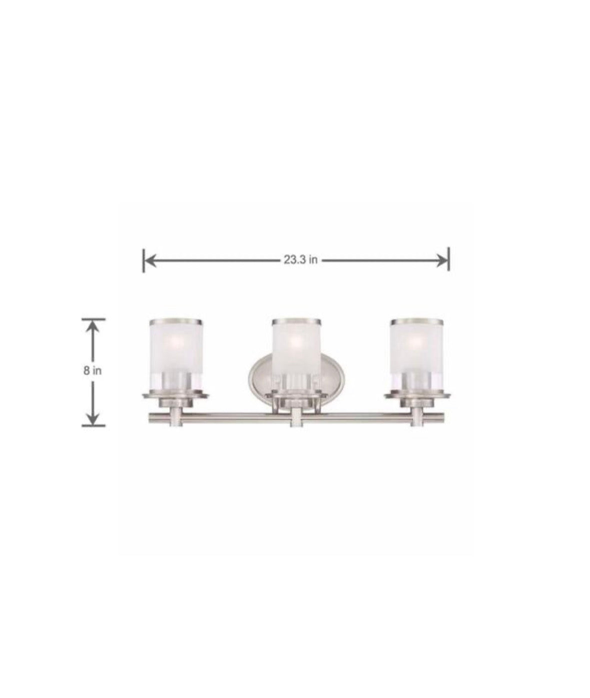 Truitt 23.25 in. 3-Light Brushed Nickel Modern Transitional Vanity with Frosted and Clear Edge Glass Shades