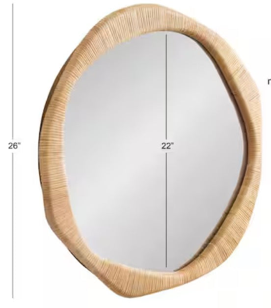 Rahfy Natural Brown 26 in. W x 26 in. H Irregular Rattan Wall Mirror