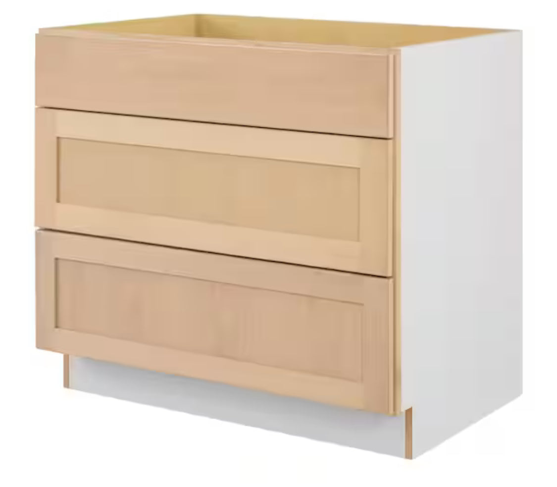 36 in. W x 24 in. D x 34.5 in. H Ready to Assemble Drawer Base Kitchen Cabinet in Unfinished with CLICKREADY Technology