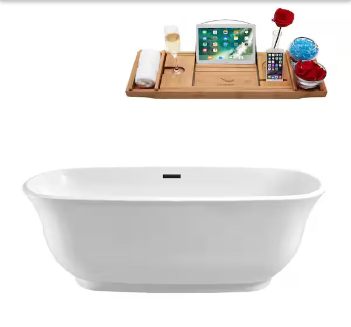 67 in. Acrylic Flatbottom Non-Whirlpool Bathtub in Glossy White with Matte Black Drain and Overflow Cover