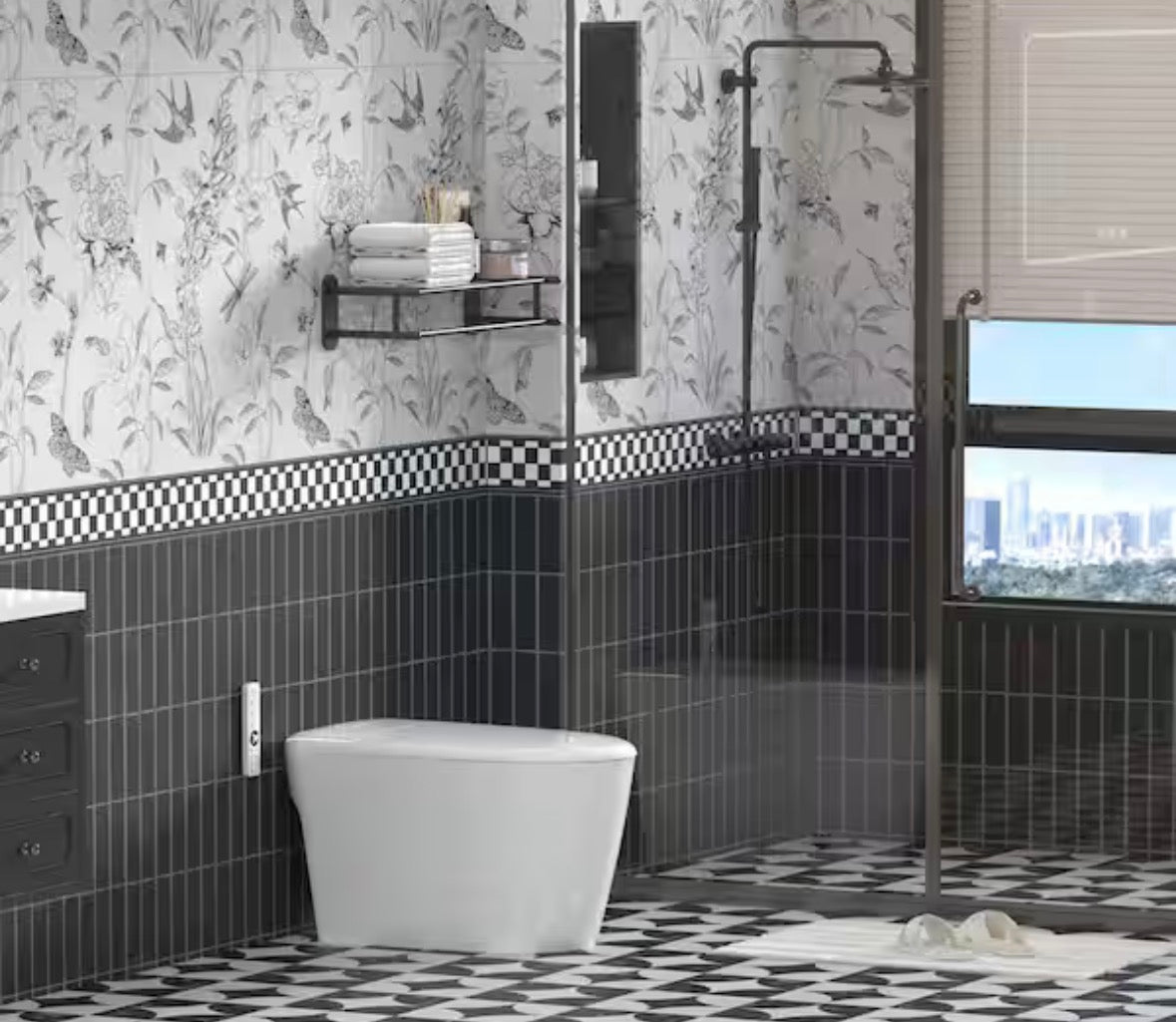 Elongated 1.28 GPF Smart Toilet with Bidet Built in White Bidet Toilet with Tank Auto Open Close Foot Sensor Heated Seat