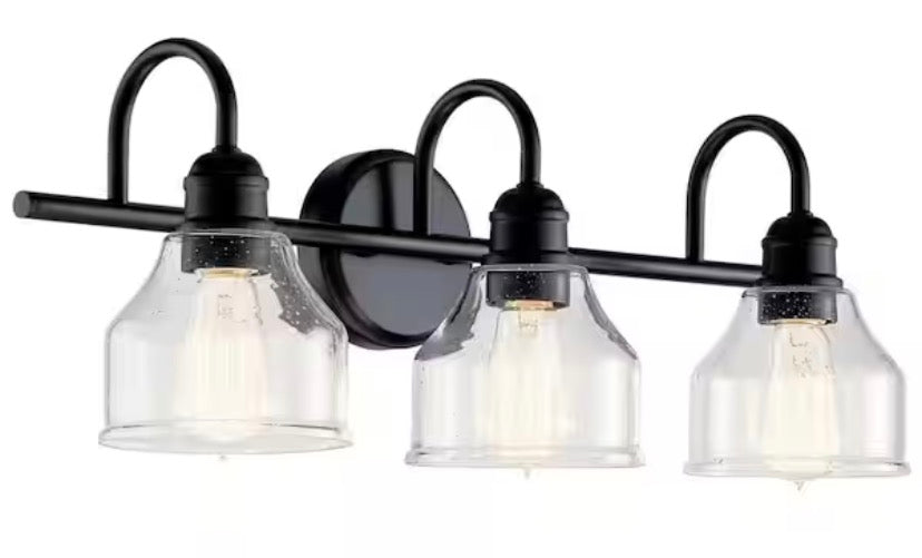 Avery 24 in. 3-Light Black Industrial Bathroom Vanity Light with Clear Seeded Glass
