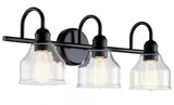 Avery 24 in. 3-Light Black Industrial Bathroom Vanity Light with Clear Seeded Glass