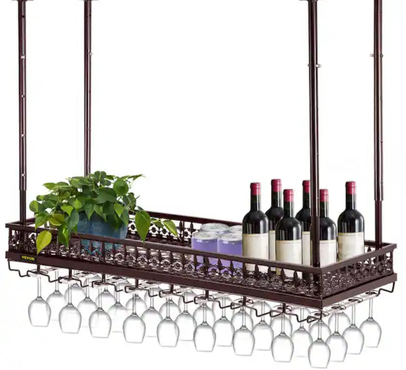 36-Bottle Ceiling Wine Glass Rack 35.8 in. x 13 in. Coppery Hanging Wine Glass Rack Hanging Wine Rack Cabinet