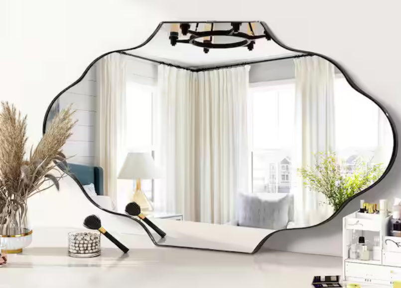 23 in. W x 37 in. H Scalloped Black Decorative Wall Mirror