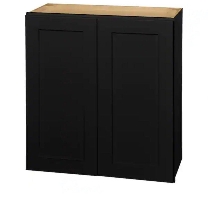 Avondale 27 in. W x 12 in. D x 42 in. H Ready to Assemble Plywood Shaker Wall Kitchen Cabinet in Raven Black