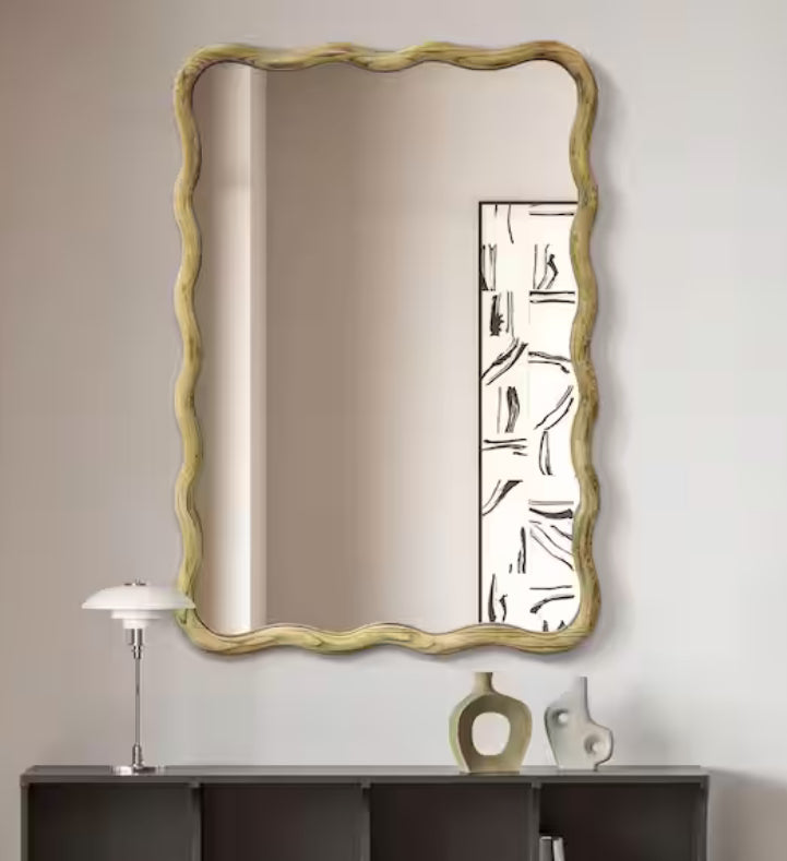 20 in. W x 30 in. H Rectangle Burlywood Framed Wavy Wall Mirror
