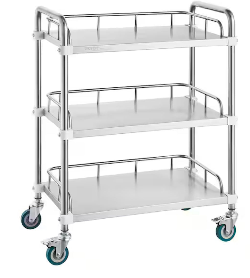 Utility Cartï¼ŒLab Rolling Cart, Kitchen Cart Rolling Cart, Lab Serving Cart with Swivel Casters, Sliver