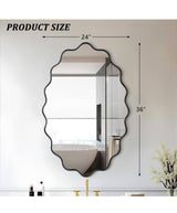 24 in. W x 36 in. H Oval Black Aluminum Alloy Framed Scalloped Wavy Wall Mirror