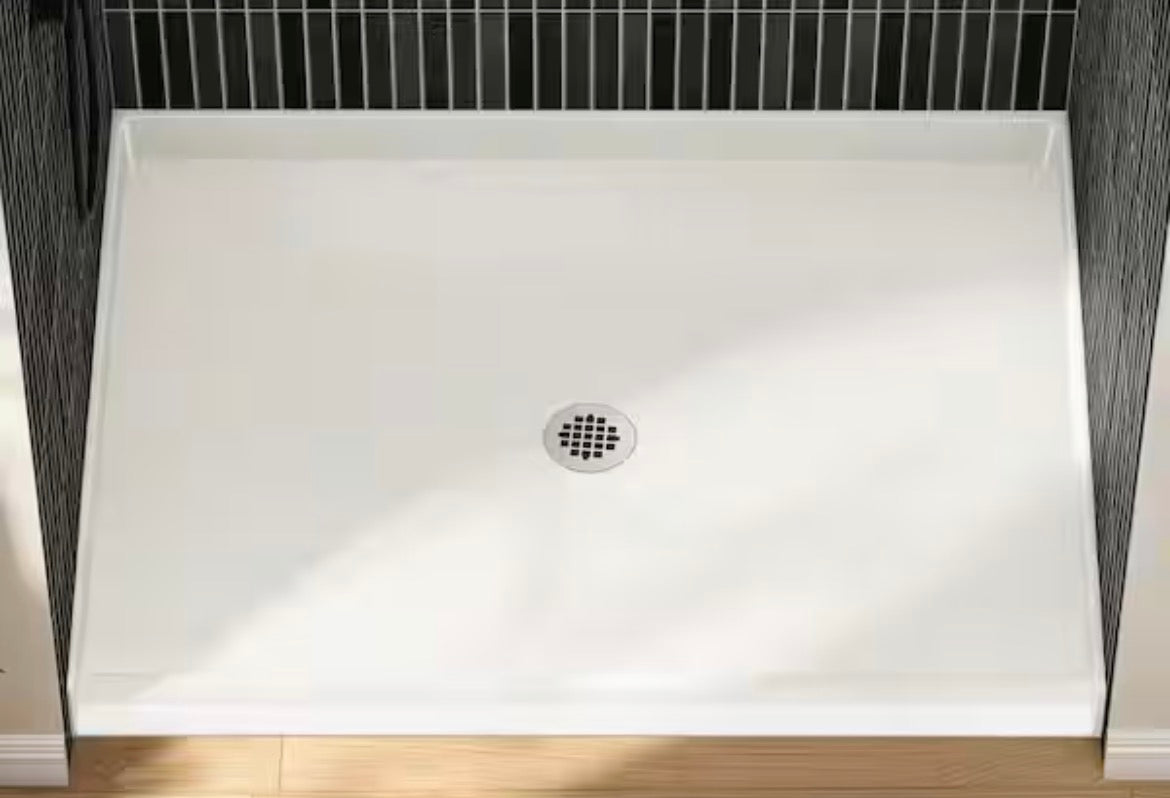 AVORA 54 in. L x 36 in. W Barrier Free Alcove Shower Pan Base with Center Drain in White Low Threshold Weelchair Accesse
